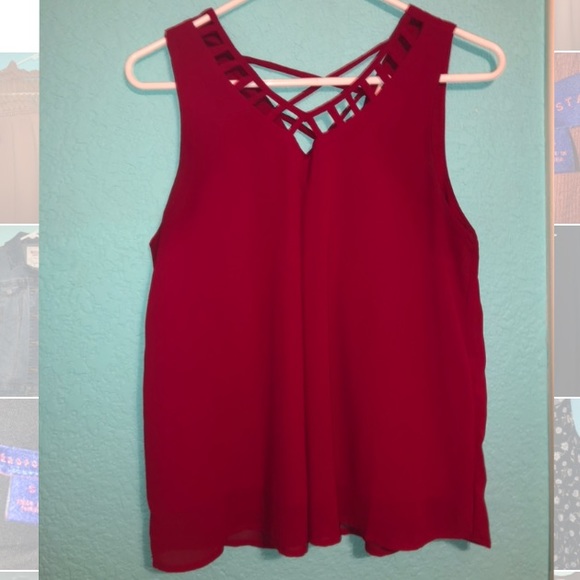 Red flowy formal tank top with cutouts - Picture 1 of 3